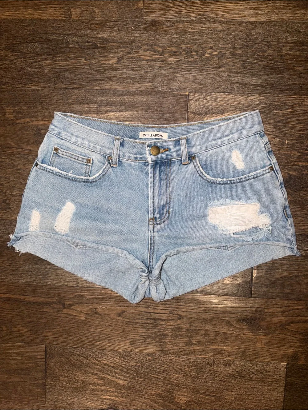 Billabong Light Blue Distressed Denim Cutoff Shorts